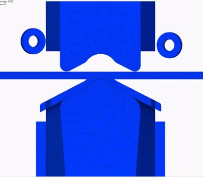 平角線曲げ成形解析の例:平角線を治具に挿入し曲げる工程