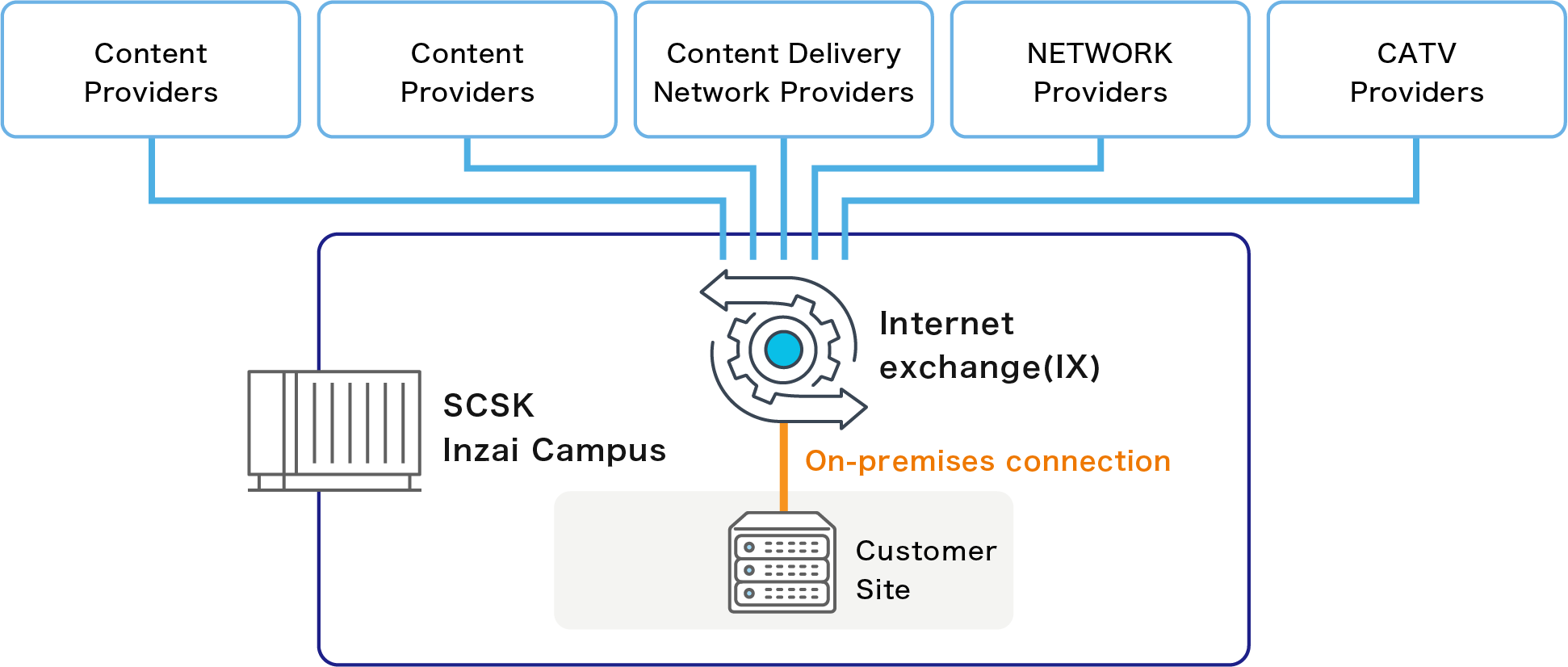 Direct on-premises connection to major domestic Internet Exchanges (IXs) is possible.