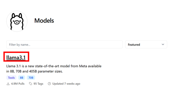 Meta社が提供する「Llama3.1」を選択